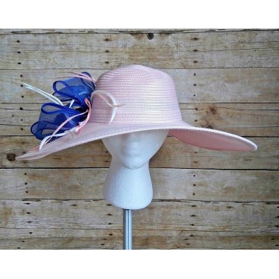August Hat Company s Hat Blush Pink Blue Ribbon Pink White Feather Spray  eb-23473994